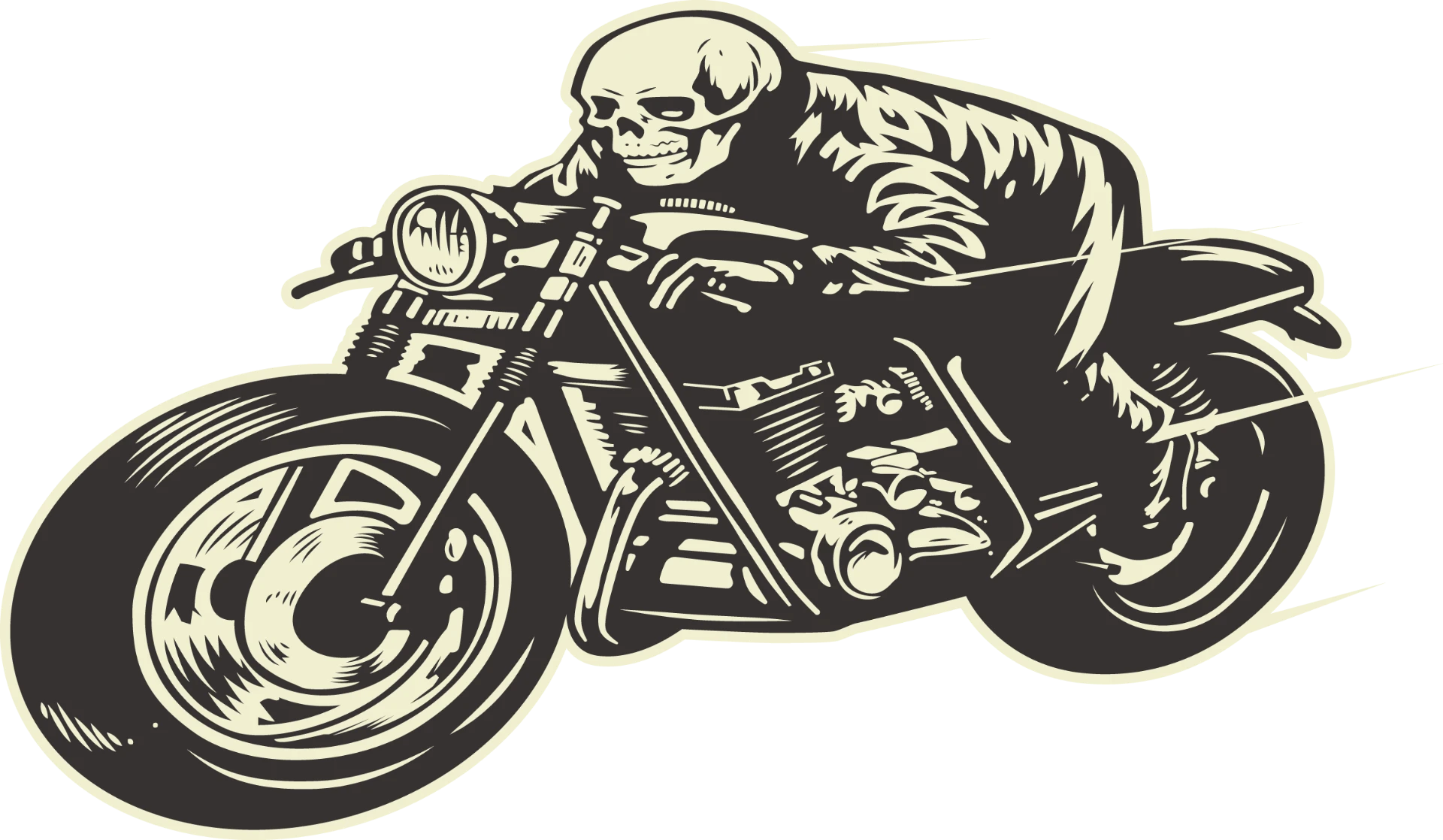 Ghost Raider skeleton cafe racer motorcycle vector artwork
