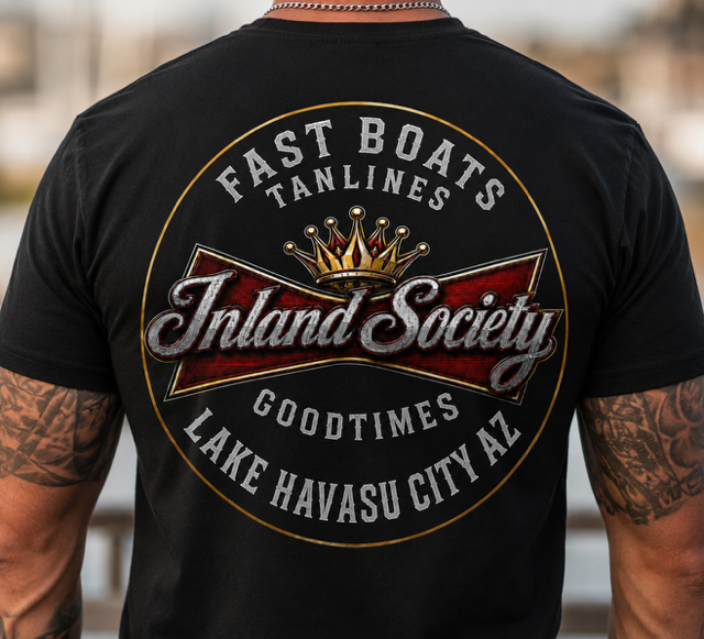 Black Inland Society Fast Boats Tanlines crown crest t-shirt