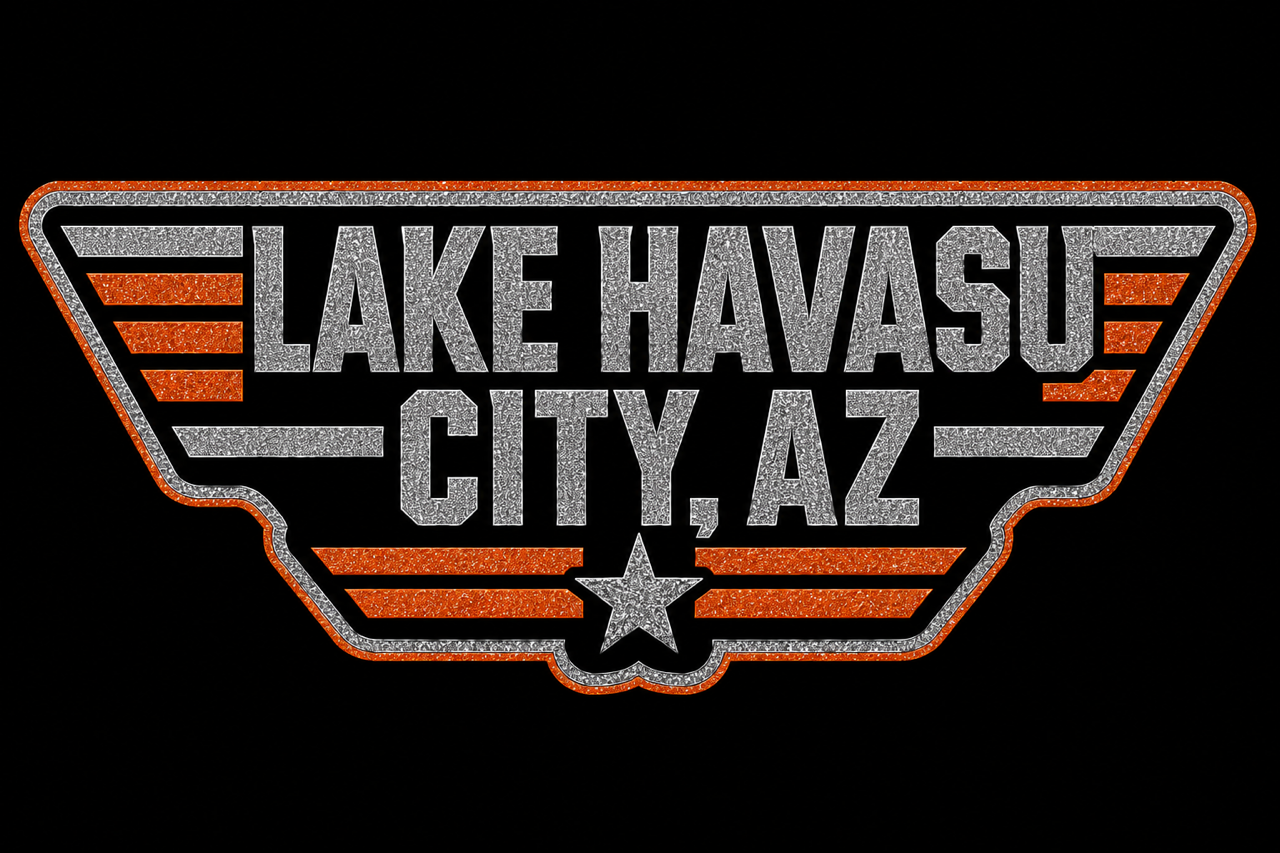 Lake Havasu City AZ Top Gun style silver and orange wings logo
