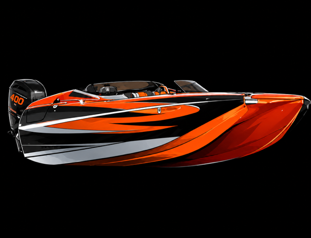 Orange and black 28 Speedster performance boat illustration